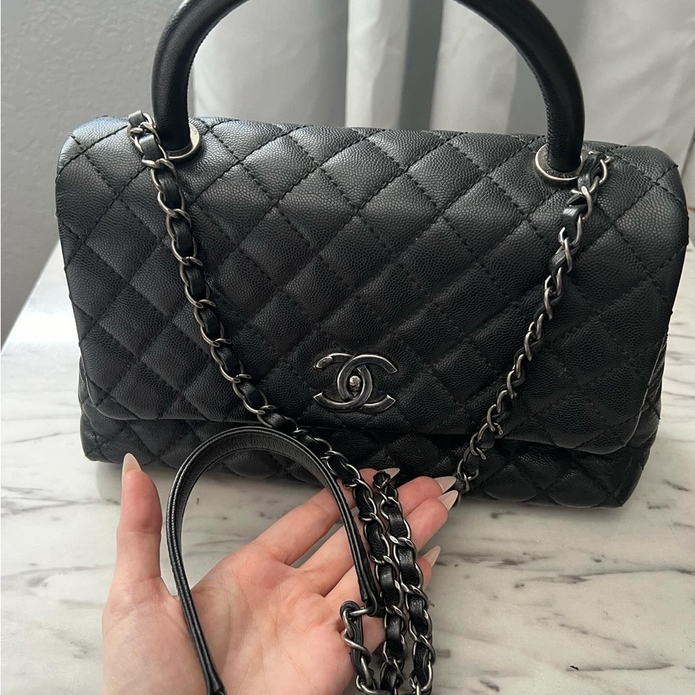 Coco Top Handle Bag Quilted Caviar Old Medium New Small